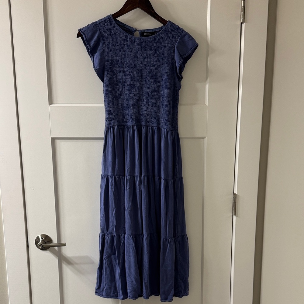 Smocked Bodice Tiered Maxi Dress in Blue